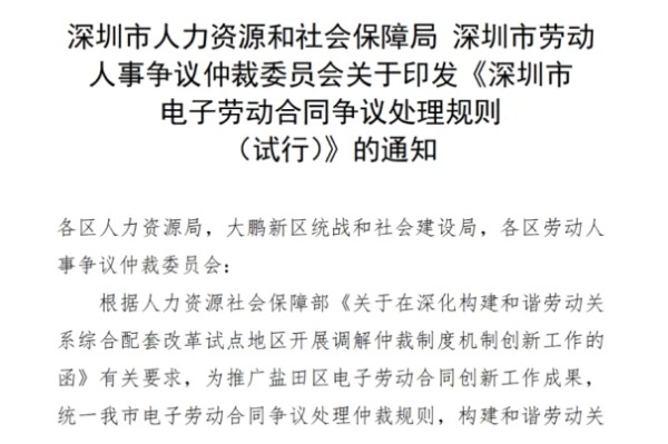深圳市电子劳动合同争议处理规则（试行）